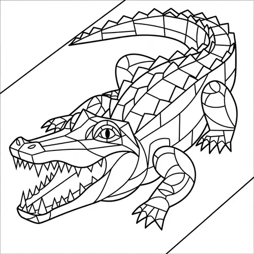 Cubist Black Alligator Coloring Page