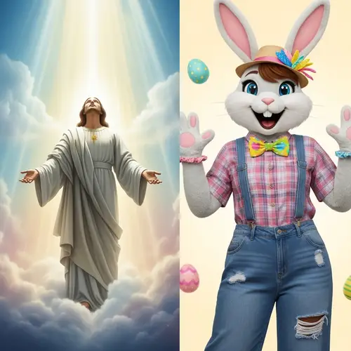 Divine Easter Art: Jesus Rising & Joyful Transgender Rabbit