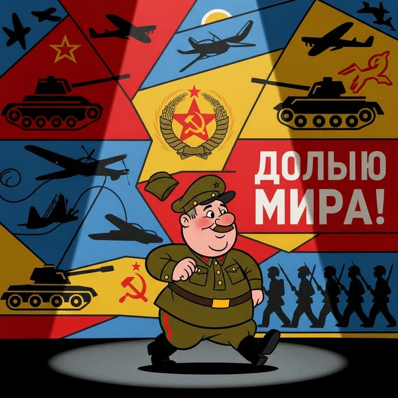 Military Mosaic: Vibrant Soviet-Style Animation