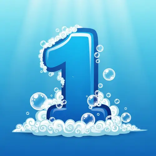 Blue Cartoon Number One with Bubbles and Sea Foam