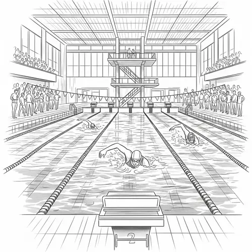 Dynamic Swimming Competition Sketch | Sketchy Sports Scene