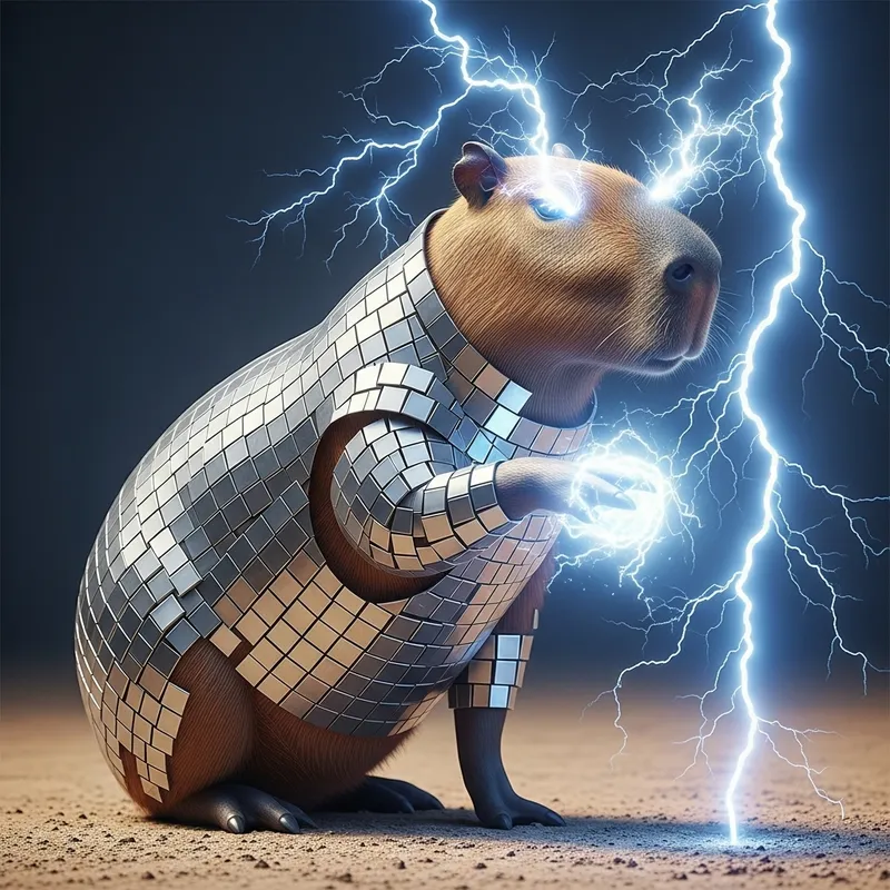 Capybara in Tile Armor: Electrifying Lightning Display