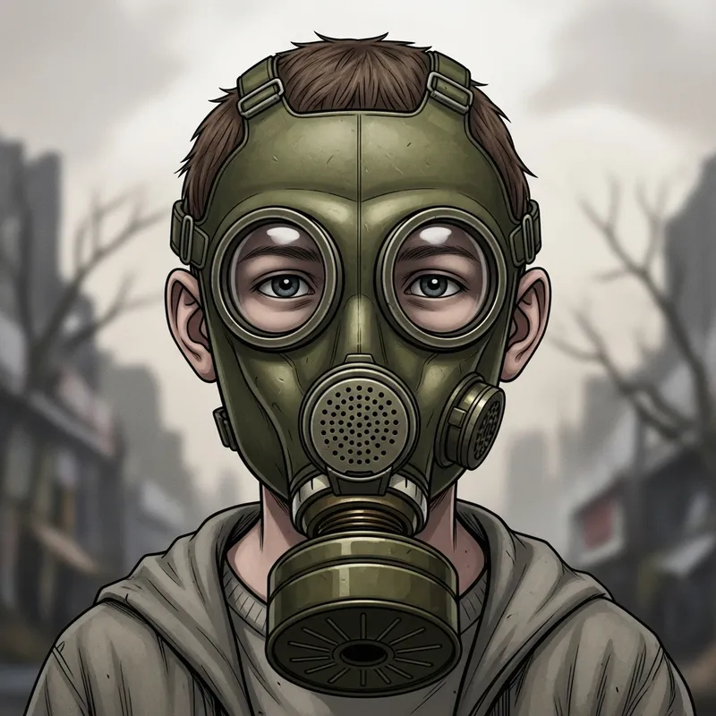 Young Boy in Gas Mask