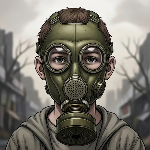 Young Boy Wearing Gas Mask Illustration