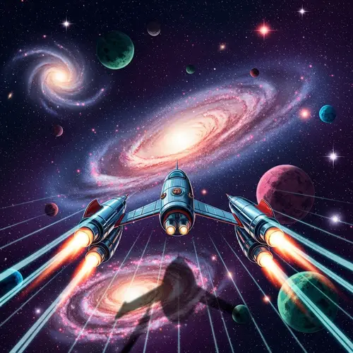 Retro-Futuristic Galactic Journey | Sci-Fi Spaceship Exploration