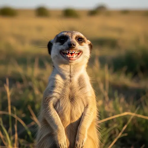 Cheerful Meerkat with Braces Smiling