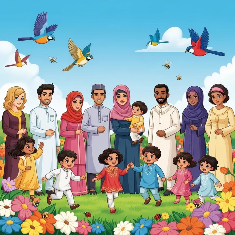 Multicultural Muslim Parents Delight in Nature's Tapestry Multicultural Muslim Parents Delight in Nature's Tapestry