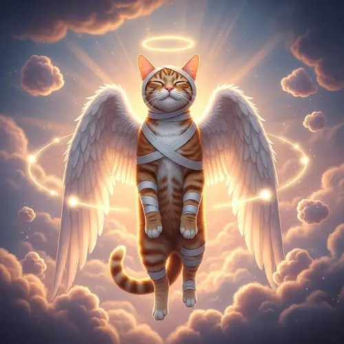 Red Cat with Angel Wings: A Saint Among the Clouds