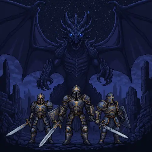 Knights of Darkness vs Black Dragon: Pixel Art Battle