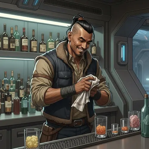 Intergalactic Bartender with Lumberjack Style | Galaxy Bar Scene