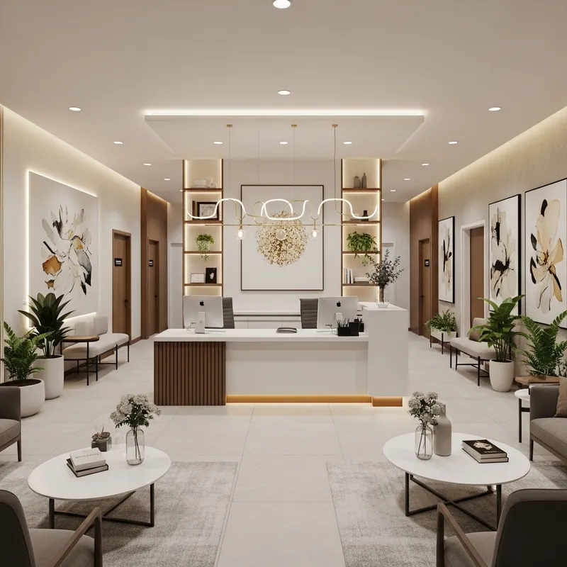 Soothing 3D Clinic Reception Decor