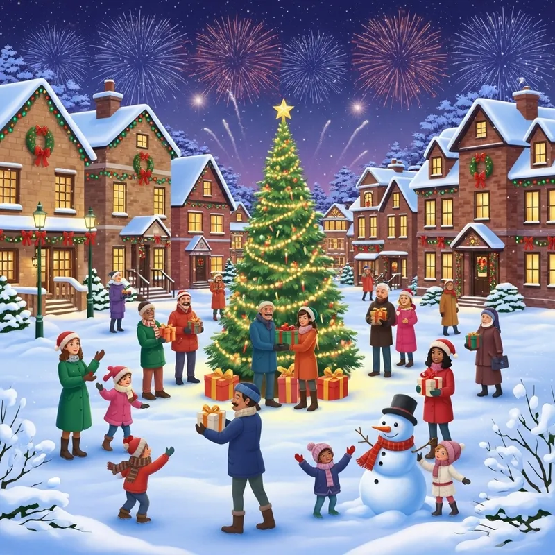 Happy Holidays Celebration with Diverse Community