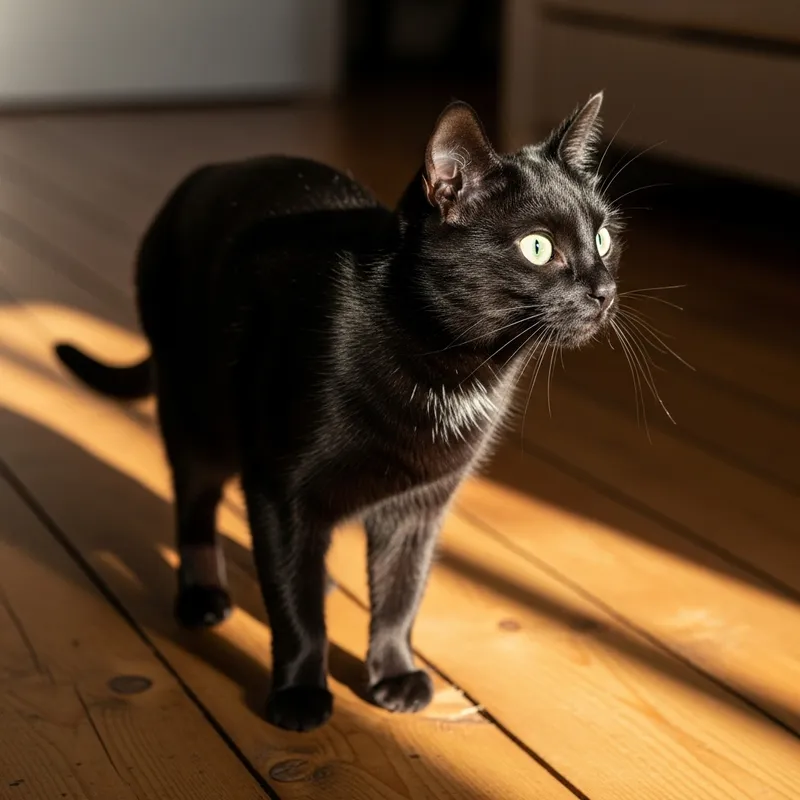 Adorable Black Domestic Cat with Curious Gaze