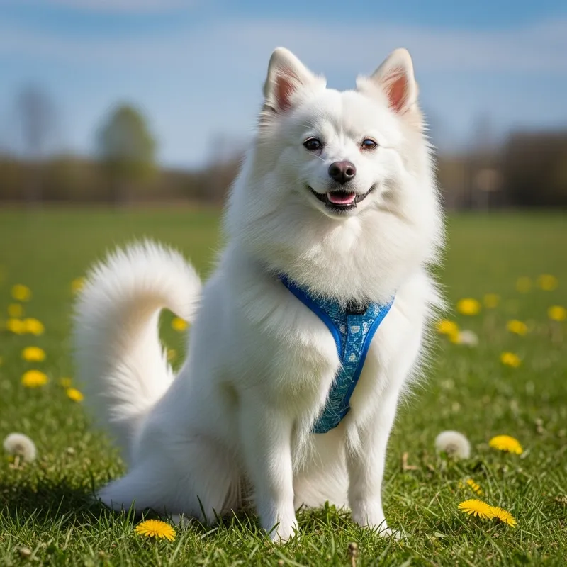 White Japanese Spitz on Grassy Field - Adorable Dog Breed