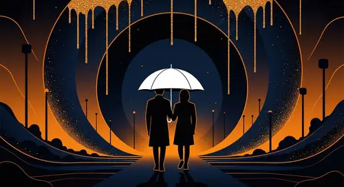 Elegant Minimalist Abstract Art with White Umbrella Figures