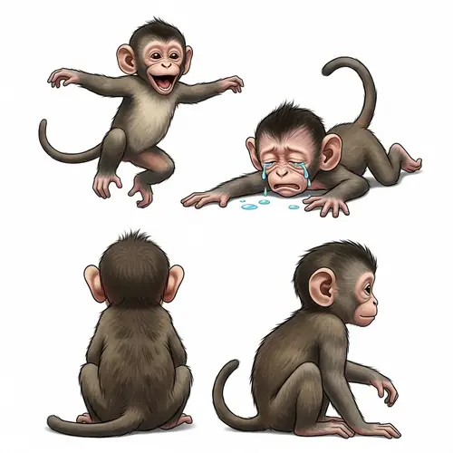 Adorable Baby Monkeys 2D Illustration