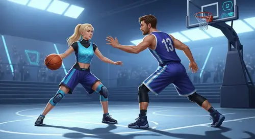 Futuristic Basketball Match: 20-Year-Old Woman vs 25-Year-Old Man