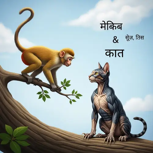 Monkey and Cat Scene: Mischievous Monkey and Regal Cat Interaction