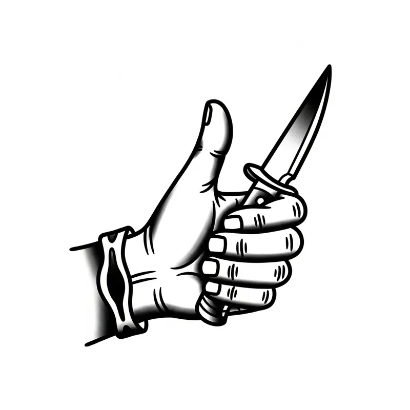 American Traditional Hand Tattoo Knife Design