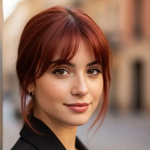 Red-Haired Spanish Woman with Korean-Style Bangs | Photos & Bio