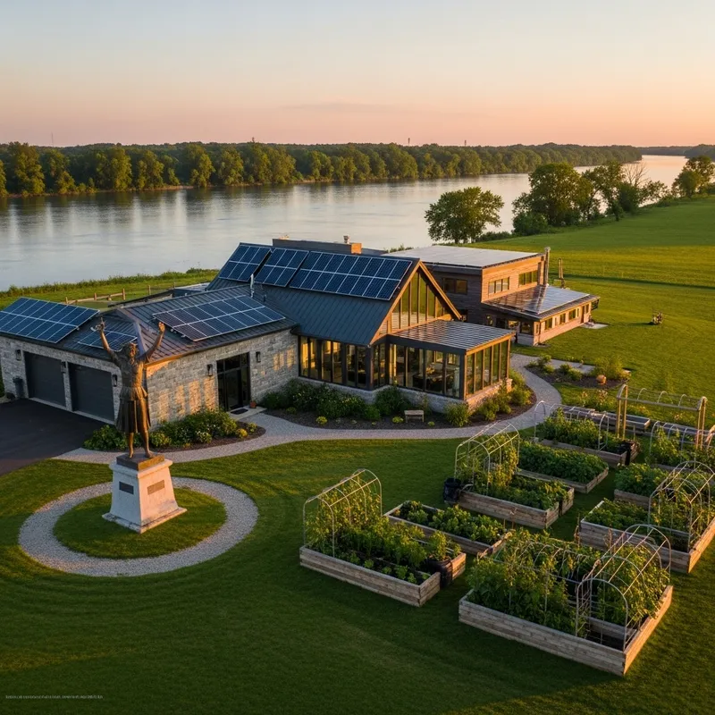Sustainable 20-Acre Homestead with Empowerment Statue & Glass House - Mississippi River Views