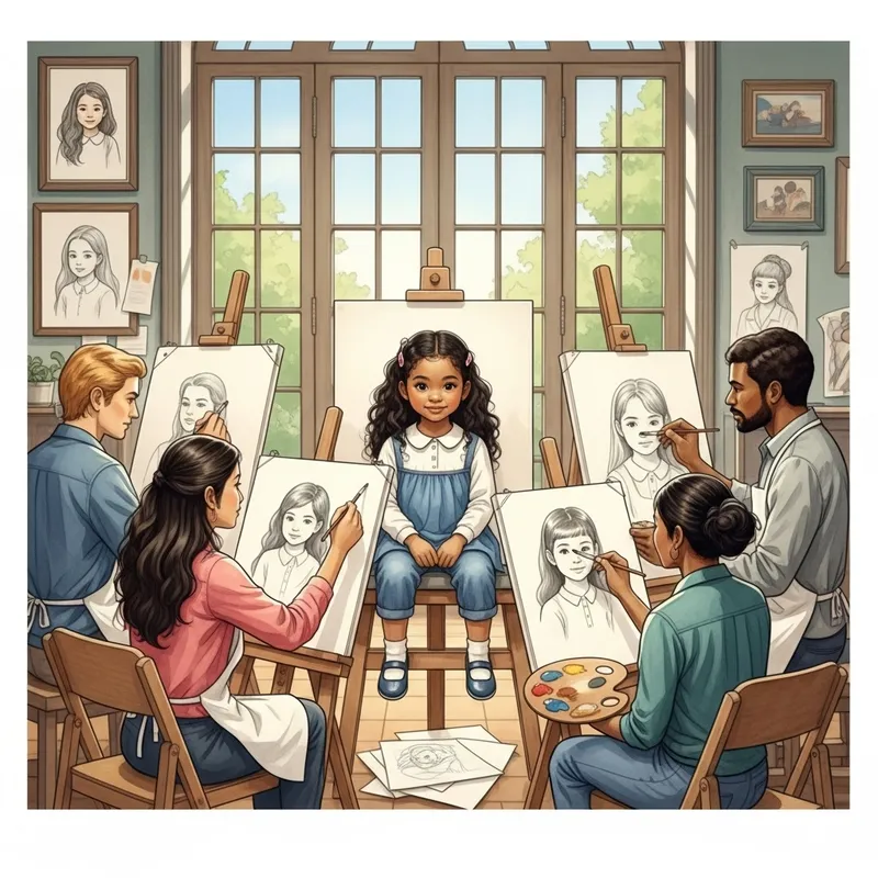 Cute Girl Portrait | Diverse Artists Drawing in Studio