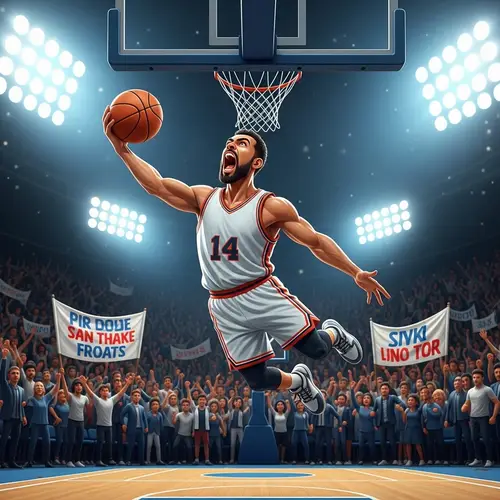 Middle-Eastern Basketball Player Slam Dunk | Spectator-filled Basketball Court