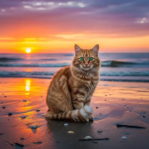 Cat on Seashore: Beautiful Scene Captured