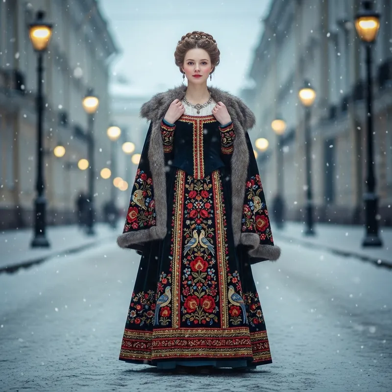 Elegant Russian Folklore Fashion in 19th Century Saint Petersburg