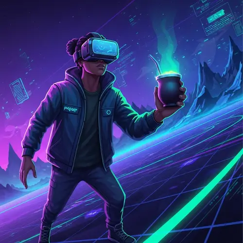 Futuristic Virtual Reality Experience with Glowing Yerba Mate Cup