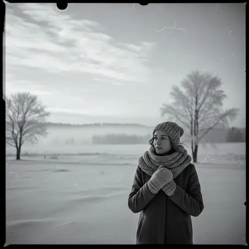 Vintage Winter Portrait in Monochrome | Tranquil Winter Scene