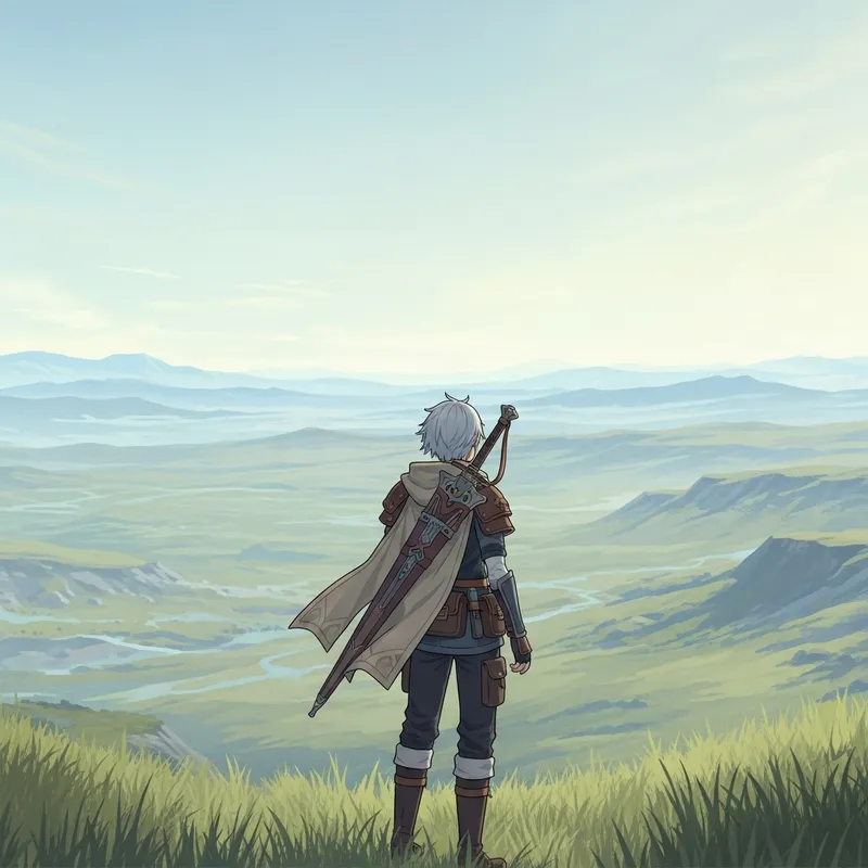 Genshin Style Pale Colors Landscape with Character