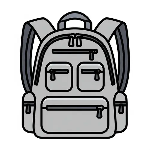 Detailed Backpack Icon with Multiple Pockets and Zippers