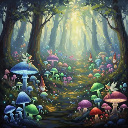 Mystical Forest with Glowing Mushrooms - Fantasy-Inspired Art