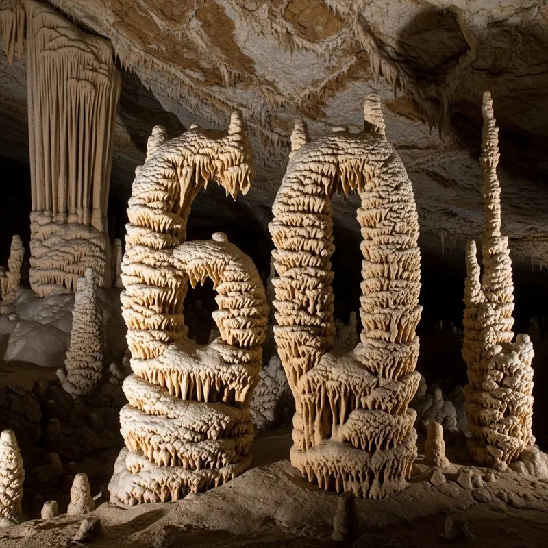 Majestic Stalagmites Forming Number 60 in Cave