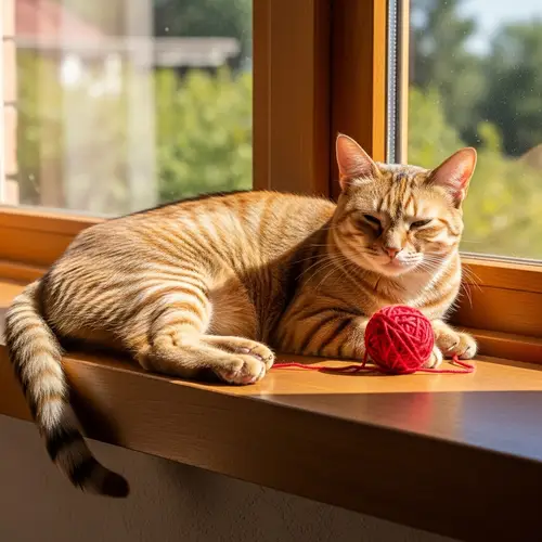 Serenity Captured: Domestic Short Hair Cat Basking in Sunbeam