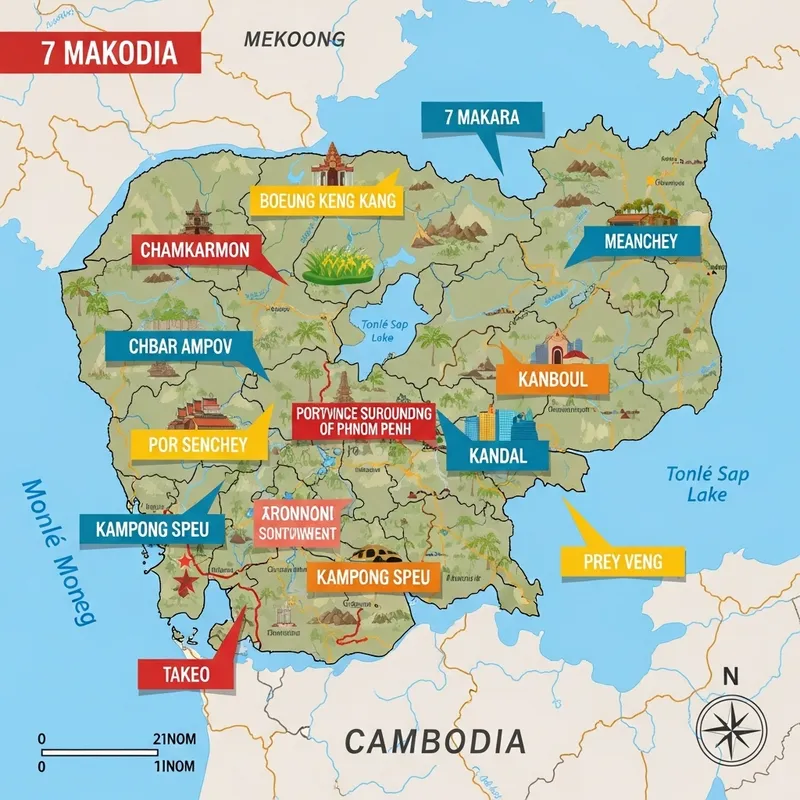 Explore Cambodia Zones Map with 7Makara, Boeug Kengkong, Chamkarmon
