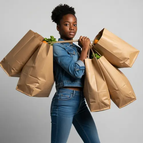 Empowering Black Teenage Girl Lifting Heavy Grocery Bags