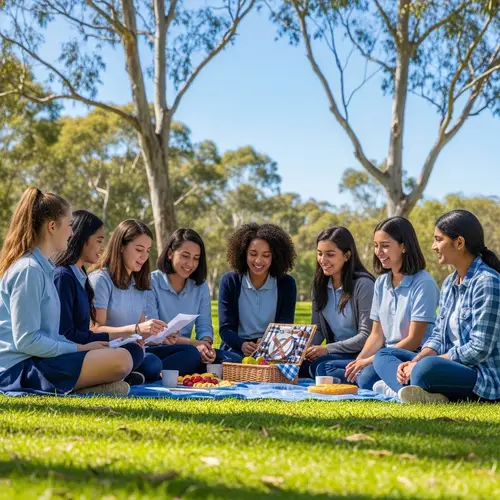 Diverse Female Students Enjoying Educational Picnic Outing