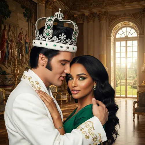 Famous Male Singer Embracing Arab Female in Royal Setting