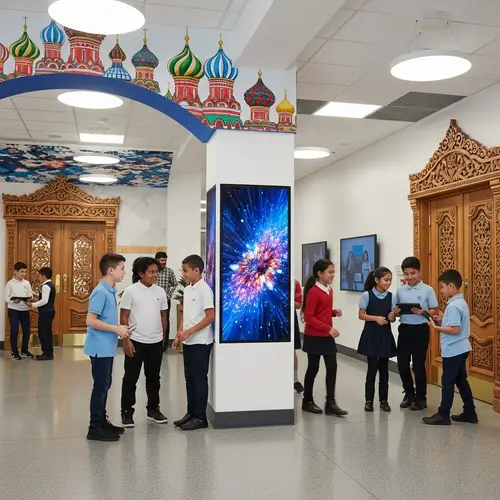 Modern School Hallway Reflecting Russian Culture