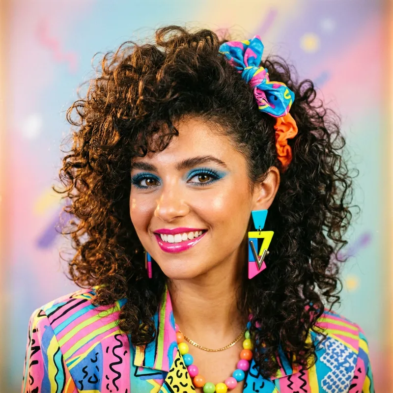 80s Inspired Model Headshot with Bold Accessories