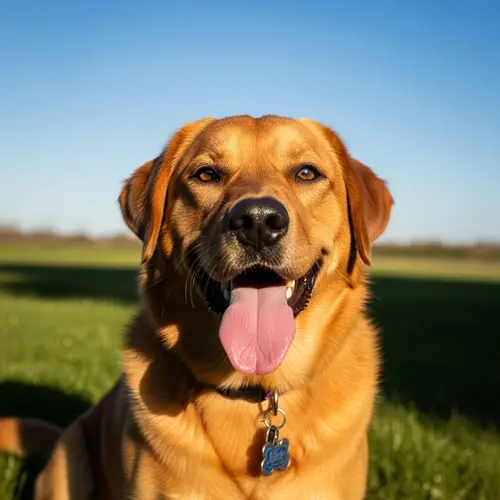 Happy Medium-sized Dog with Golden-Brown Coat and Playful Expression