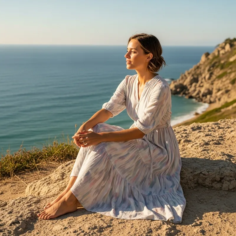 Effortlessly Elegant Woman in Soft Pastels | Natural Sunlight Glow