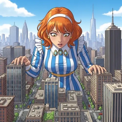 Giantess Nami in City: Massive Female Amid Urban Landscape