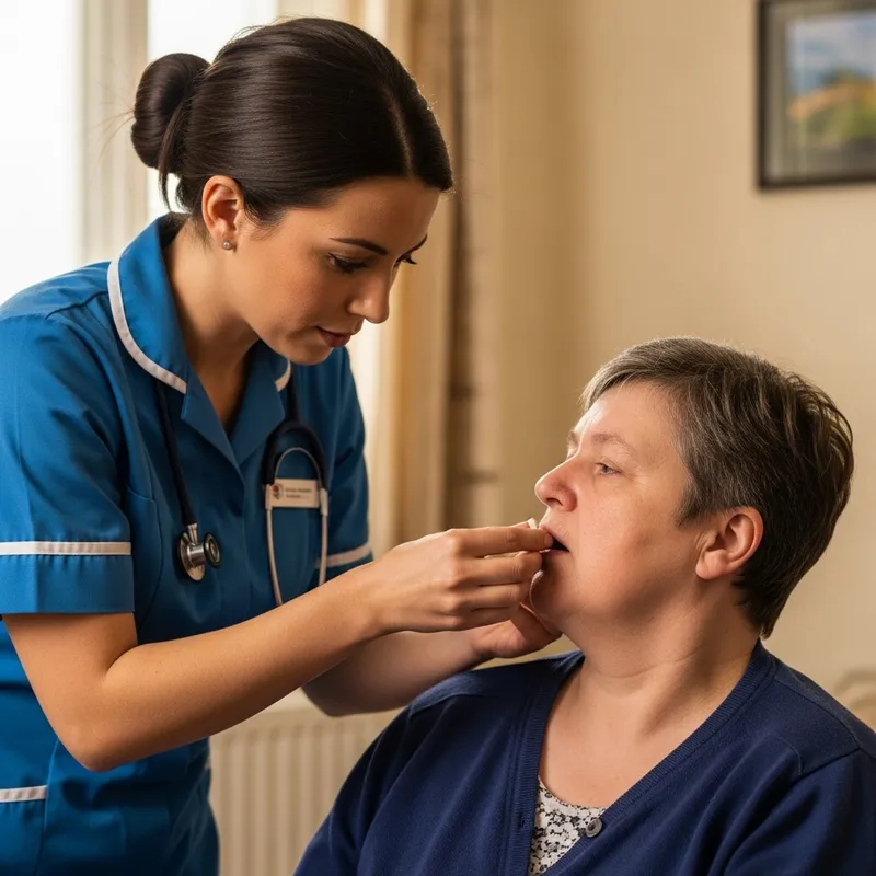 Warm Lighting Shot: Compassionate Caregiver Helping Disabled Woman