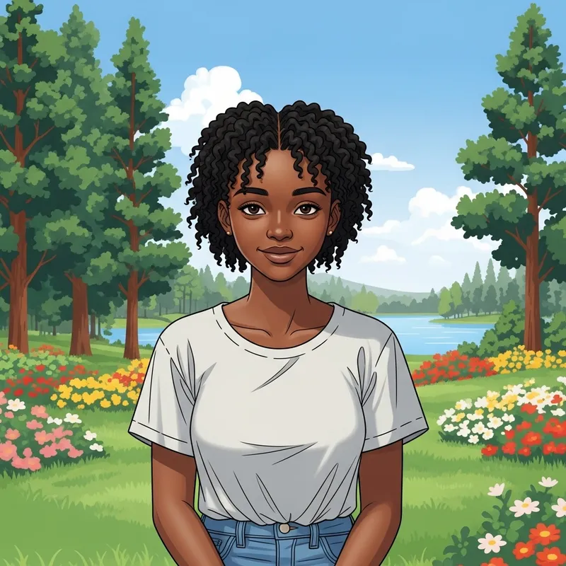 Serene African Girl in Nature Scene | Tranquil Park Portrait