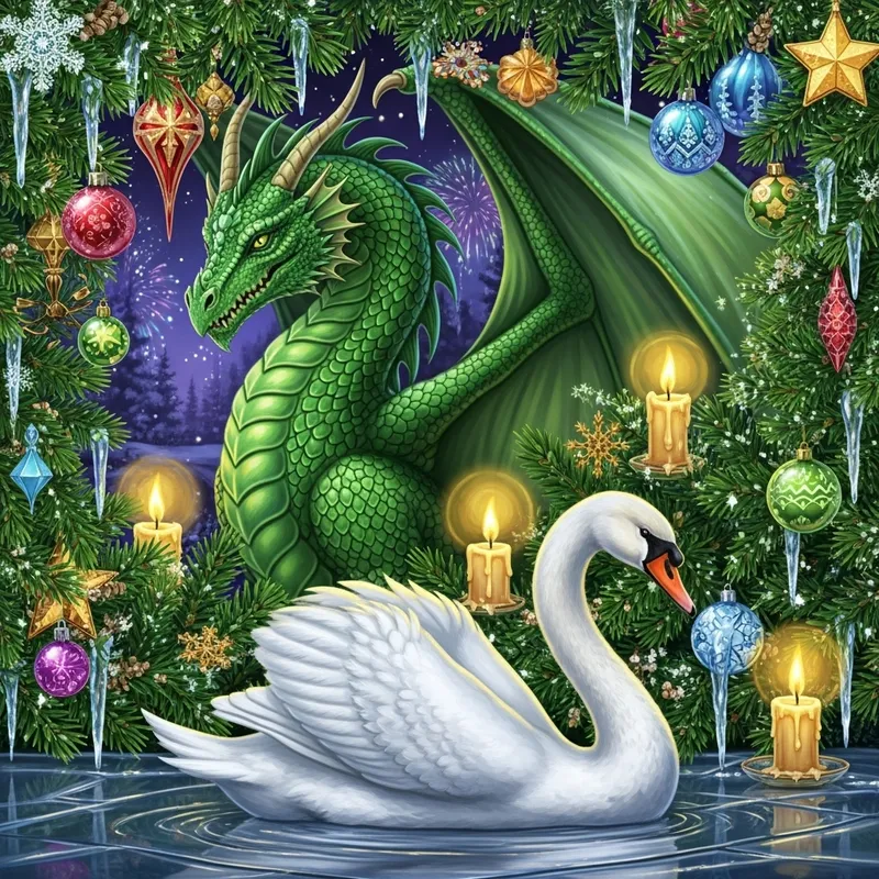 Enchanting Green Dragon, Swan, and New Year Decor
