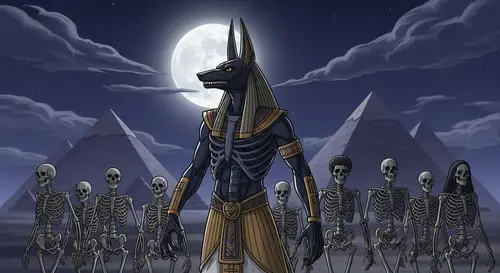 Anubis Transformation into Skeleton with Pyramids and Army of Skeletons