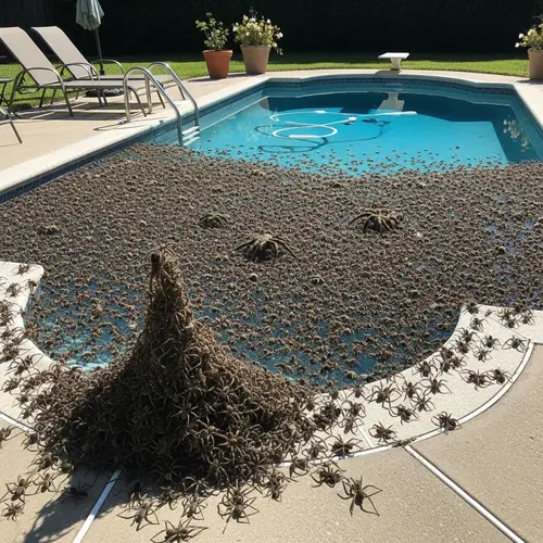Swimming Pool Filled with Spiders
